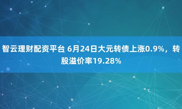 智云理财配资平台 6月24日大元转债上涨0.9%，转股溢价率19.28%